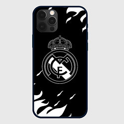 Чехол для iPhone 12 Pro Реал Мадрид белый огонь, цвет: 3D-черный