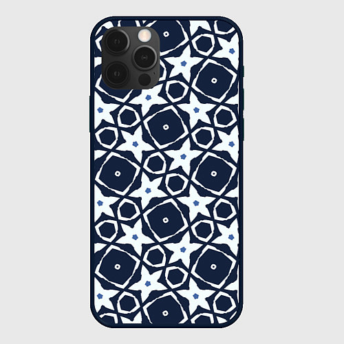 Чехол iPhone 12 Pro Звезды и ромбы на синем / 3D-Черный – фото 1