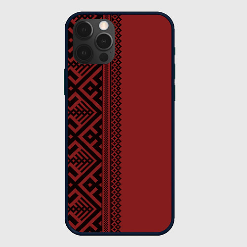 Чехол iPhone 12 Pro Узоры славянские в красном цвете / 3D-Черный – фото 1