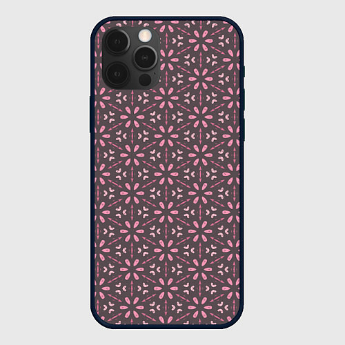 Чехол iPhone 12 Pro Шестиугольники с цветочными перекрестиями / 3D-Черный – фото 1