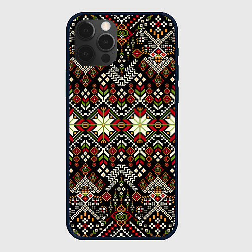 Чехол iPhone 12 Pro Традиционные росписные орнаментные узоры в славянс / 3D-Черный – фото 1