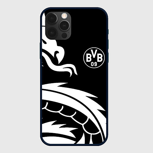 Чехол iPhone 12 Pro Borussia дракон белый / 3D-Черный – фото 1