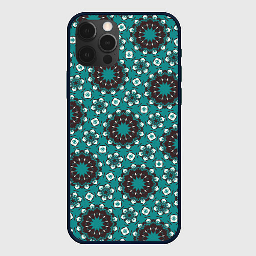 Чехол iPhone 12 Pro Бирюзовая текстура из персидских звезд / 3D-Черный – фото 1