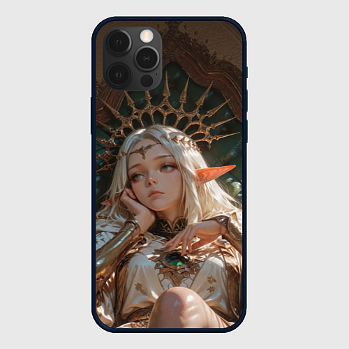 Чехол iPhone 12 Pro Беловолосая королева эльфов на троне / 3D-Черный – фото 1