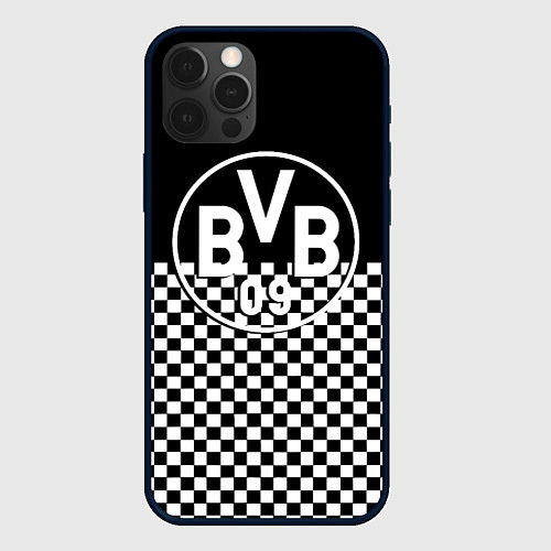 Чехол iPhone 12 Pro Borussia шахматная клетка / 3D-Черный – фото 1