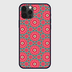 Чехол для iPhone 12 Pro Узор из розовых цветов, цвет: 3D-черный