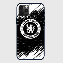 Чехол для iPhone 12 Pro Chelsea штрихи красок текстура, цвет: 3D-черный
