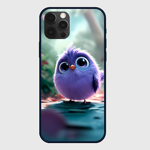 Чехол iPhone 12 Pro Круглый удивленный птенец / 3D-Черный – фото 1