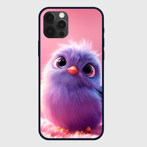 Чехол iPhone 12 Pro Милая фиолетовая птичка / 3D-Черный – фото 1