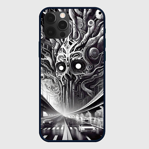 Чехол iPhone 12 Pro Art skull in metropolis - ai art fantasy / 3D-Черный – фото 1