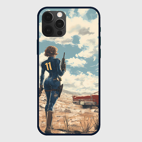 Чехол iPhone 12 Pro Fallout девушка в пустоши / 3D-Черный – фото 1