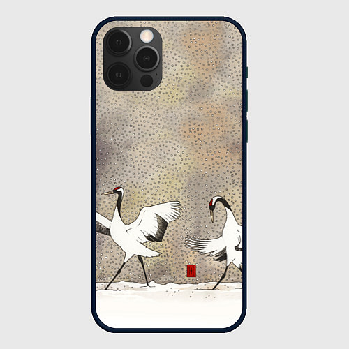 Чехол iPhone 12 Pro Журавли на снегу / 3D-Черный – фото 1