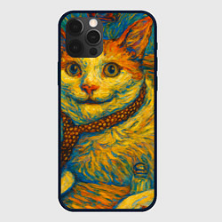 Чехол для iPhone 12 Pro Кот-мем бу в стиле Ван Гога, цвет: 3D-черный