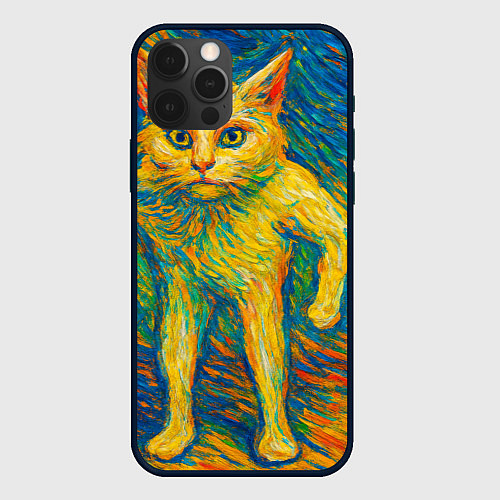 Чехол iPhone 12 Pro Борзый кот в стиле Ван Гога / 3D-Черный – фото 1