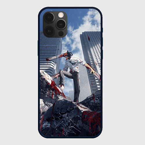 Чехол iPhone 12 Pro Denji in city Chainsaw man / 3D-Черный – фото 1