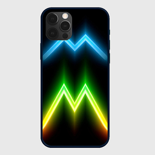 Чехол iPhone 12 Pro Neon multicolored lines / 3D-Черный – фото 1