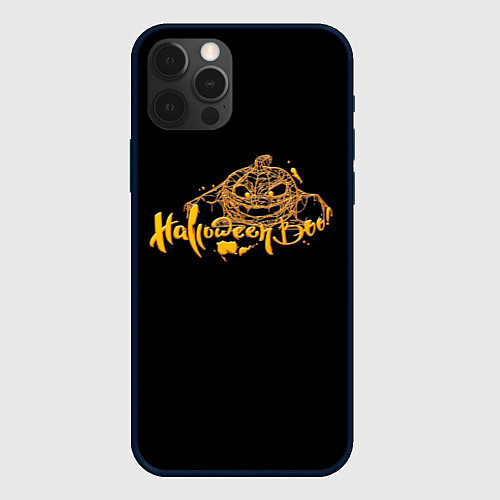Чехол iPhone 12 Pro Хэллоуин - Тыква в паутине / 3D-Черный – фото 1