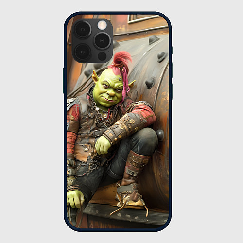 Чехол iPhone 12 Pro Шрек в панковских шмотках / 3D-Черный – фото 1