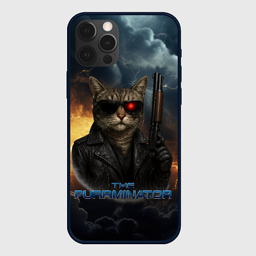 Чехол iPhone 12 Pro The purrminator кот терминатор / 3D-Черный – фото 1