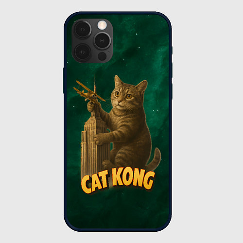 Чехол iPhone 12 Pro Cat Cong пародия на Кинг Конг / 3D-Черный – фото 1