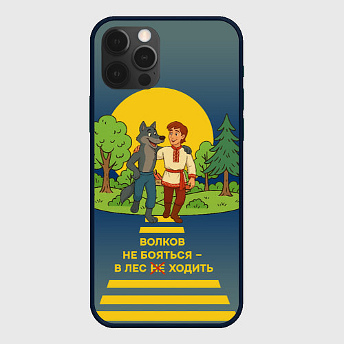 Чехол iPhone 12 Pro Волков не бояться полноцветный орнамент / 3D-Черный – фото 1