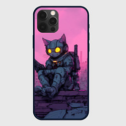 Чехол для iPhone 12 Pro Кот в механической броне в стиле киберпанк, цвет: 3D-черный