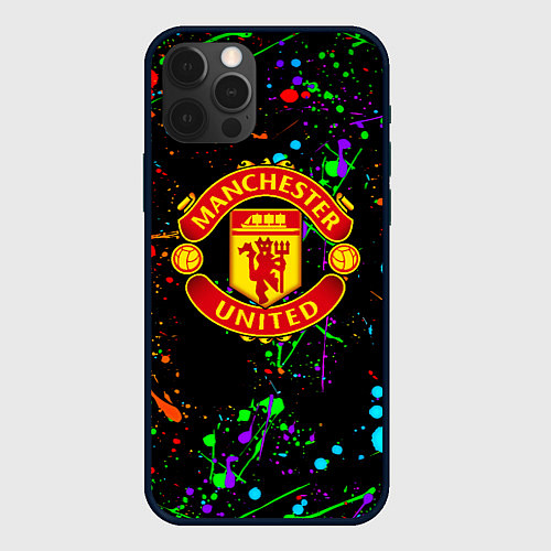 Чехол iPhone 12 Pro Манчестер Юнайтед неоновые краски / 3D-Черный – фото 1