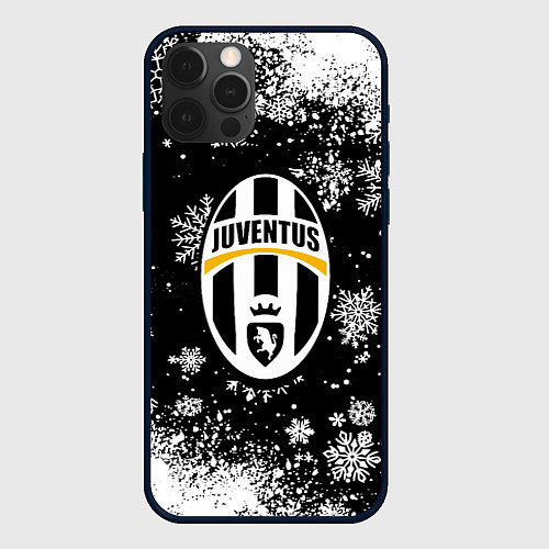 Чехол iPhone 12 Pro Ювентус белые снежинки краски / 3D-Черный – фото 1