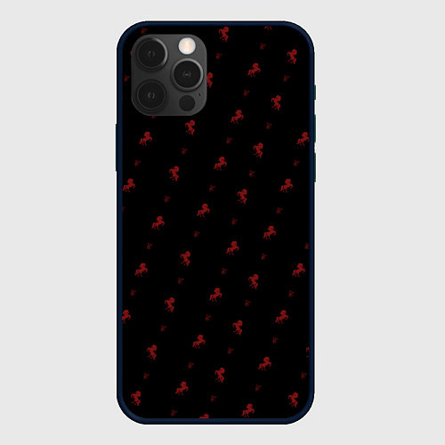 Чехол iPhone 12 Pro Красный конь паттерн / 3D-Черный – фото 1