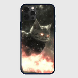 Чехол iPhone 12 Pro Кот парит в космосе киберпанк