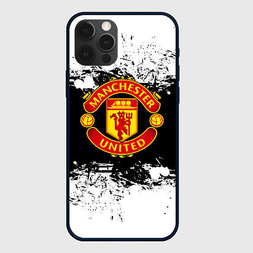 Чехол iPhone 12 Pro Манчестер Юнайтед черно белые краски лого / 3D-Черный – фото 1