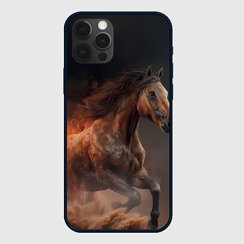 Чехол iPhone 12 Pro Бегущая лошадь / 3D-Черный – фото 1