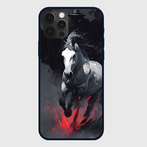 Чехол iPhone 12 Pro Белая лошадь на фоне мазков краски / 3D-Черный – фото 1