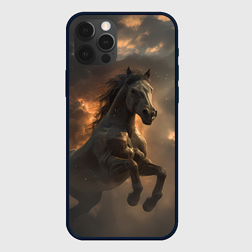 Чехол iPhone 12 Pro Лошадь в прыжке на фоне неба / 3D-Черный – фото 1