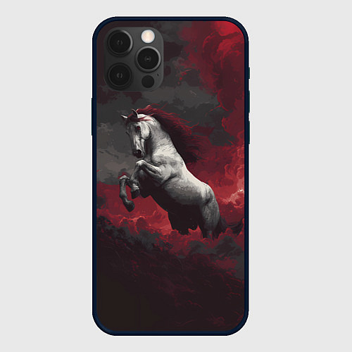 Чехол iPhone 12 Pro Белая лошадь из красного тумана / 3D-Черный – фото 1