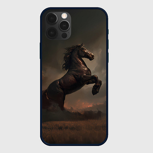 Чехол iPhone 12 Pro Лошадь встает на дыбы / 3D-Черный – фото 1