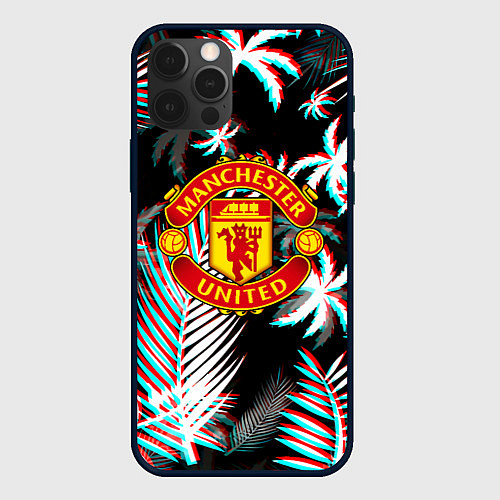 Чехол iPhone 12 Pro Манчестер Юнайтед тропики глитч / 3D-Черный – фото 1