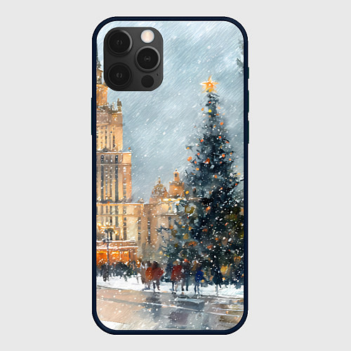 Чехол iPhone 12 Pro Новогодняя Москва / 3D-Черный – фото 1