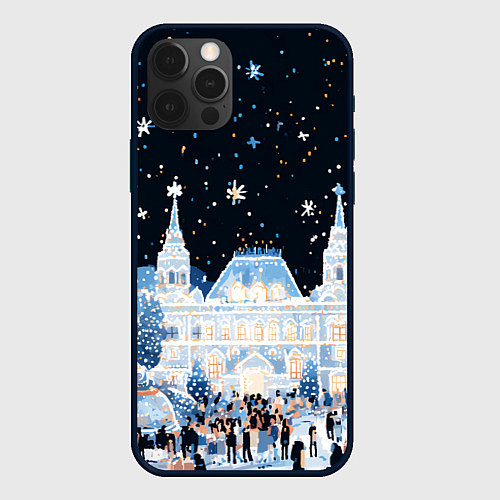 Чехол iPhone 12 Pro Салют в новогодней Москве / 3D-Черный – фото 1