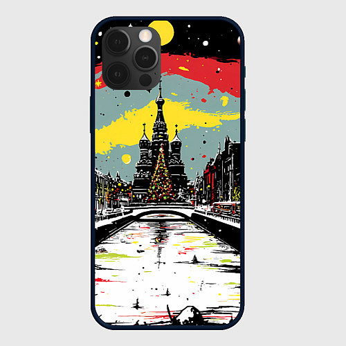 Чехол iPhone 12 Pro Праздничная новогодняя Москва / 3D-Черный – фото 1