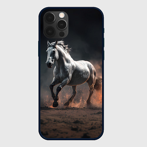 Чехол iPhone 12 Pro Белая лошадь / 3D-Черный – фото 1