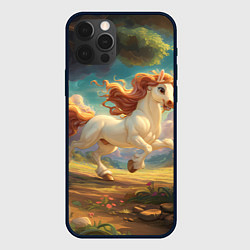 Чехол для iPhone 12 Pro Белая мультяшная лошадка, цвет: 3D-черный
