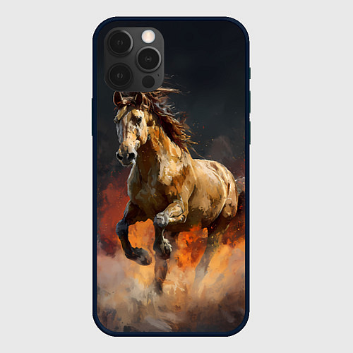 Чехол iPhone 12 Pro Лошадь нарисованная красками / 3D-Черный – фото 1