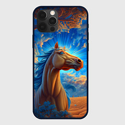 Чехол для iPhone 12 Pro Лошадь на фоне синего неба, цвет: 3D-черный