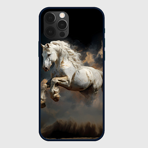 Чехол iPhone 12 Pro Белая лошадь из бури / 3D-Черный – фото 1
