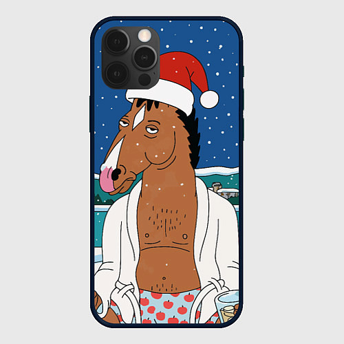 Чехол iPhone 12 Pro Новогодний Конь Боджек / 3D-Черный – фото 1