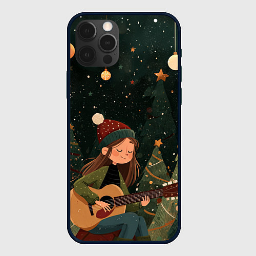 Чехол iPhone 12 Pro Новогодняя гитаристка / 3D-Черный – фото 1