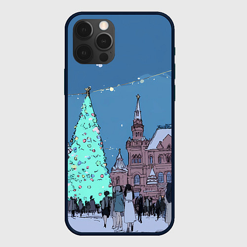 Чехол iPhone 12 Pro Новогодняя елка в центре Москвы / 3D-Черный – фото 1