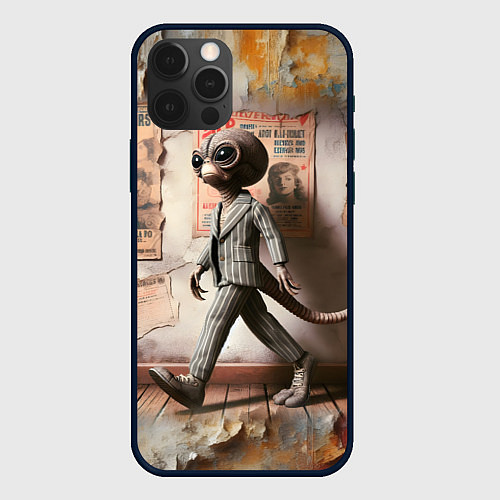 Чехол iPhone 12 Pro Пришелец в костюме в полосочку / 3D-Черный – фото 1