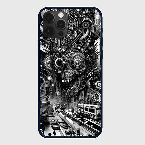 Чехол iPhone 12 Pro Cyber urban skull - ai art fantasy / 3D-Черный – фото 1